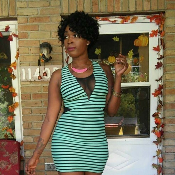 Aniina Mint Tank Top Stripe Mesh Midi DayDress - Picture 1 of 4